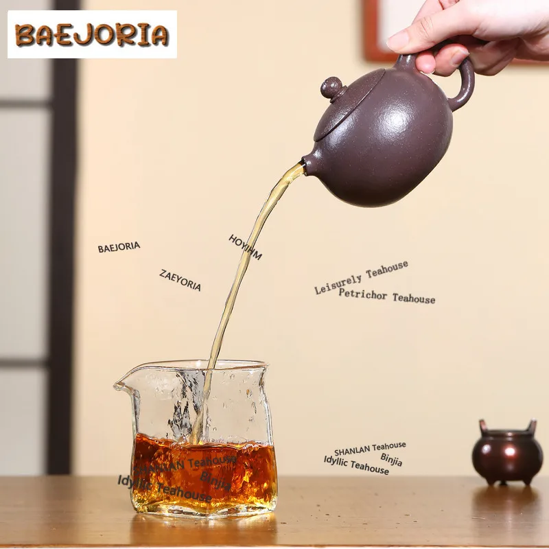 BAEJORIA 290ml Authentic Yixing Purple Clay Teapots Famous Artists Handmade Xishi Pot Raw Ore Azure Mud Tea Brewing Kettle Zisha