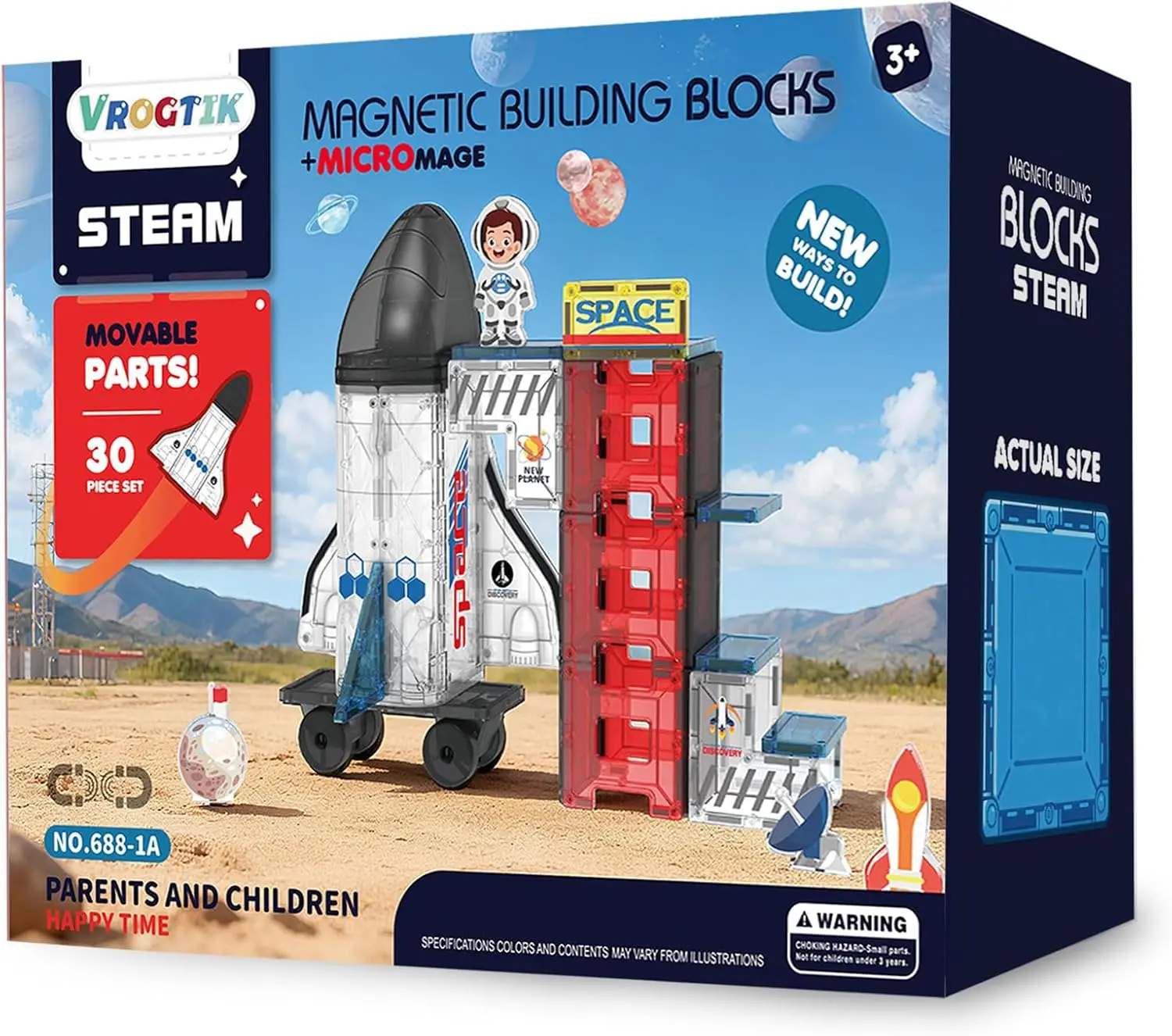 

30-Piece Magnetic Building Blocks Set, STEM Rocket Ship Space Station Educational Toy for Ages 3-8