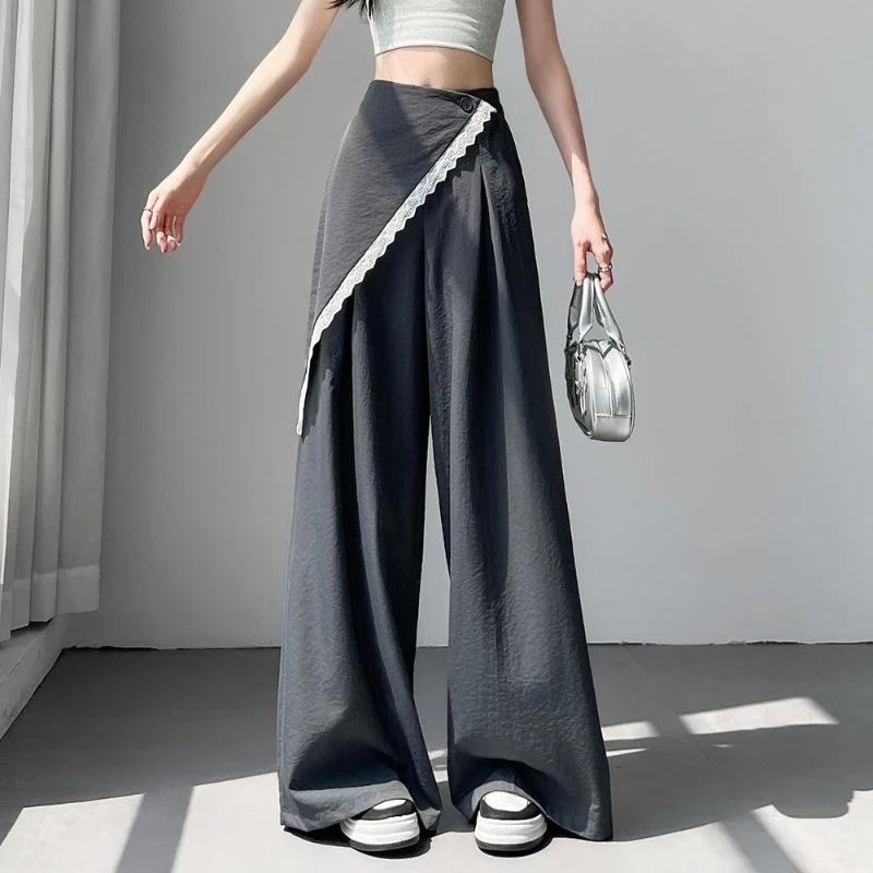 Two-piece Lace Suit Wide-leg Pants 2025 Spring and Summer High Waist Thin Design Temperament Casual Women's Suit Mop Pants