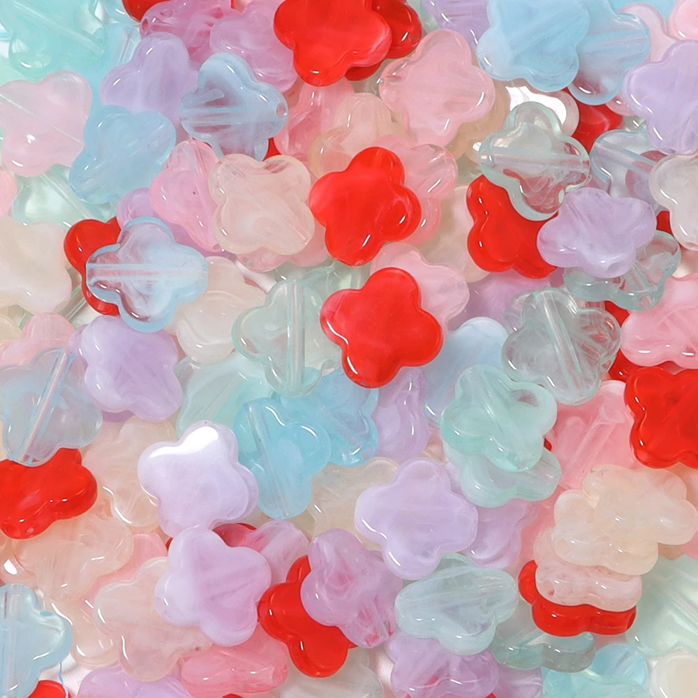 100 Stück/Lot Bunte vierblättrige Kleeblatt-Acrylperlen, flache Glücks-Kleeblatt-Perlen, lose Abstandsperlen für die Schmuckherstellung, DIY-Halskette, Armband – Detail 5