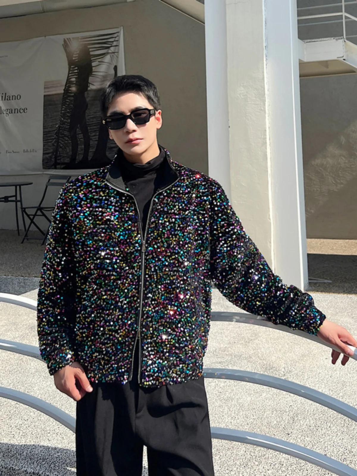 

iny Sequin Design Jaet Men's Bar Stage Costume St Top Heavyweight New Nightclub Sle Long Sve Loose Fit