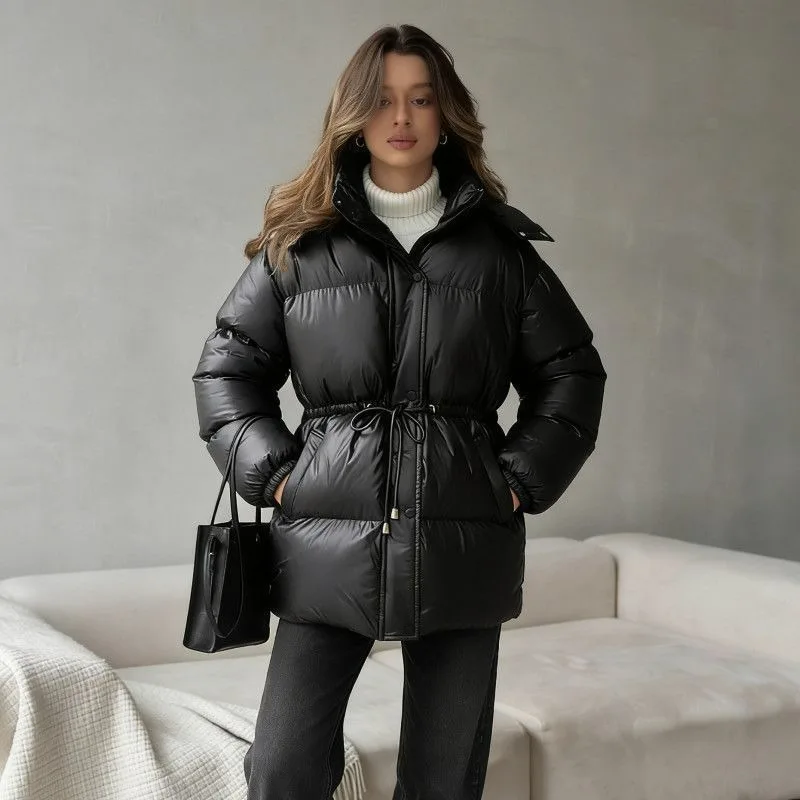 A New Style of Winter Drawstring Warm Women's Cotton-padded Jacket Hooded Zipper Comfortable Safe Winter Coat Women Cinched Coat