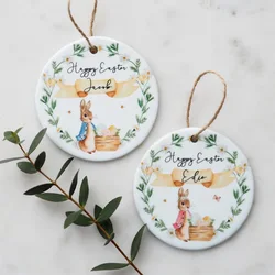 Personalised name Bunny rabbit happy Easter Ornament baby boy girl first 1st Easter Egg Hunt basket decoration sign gift bag tag