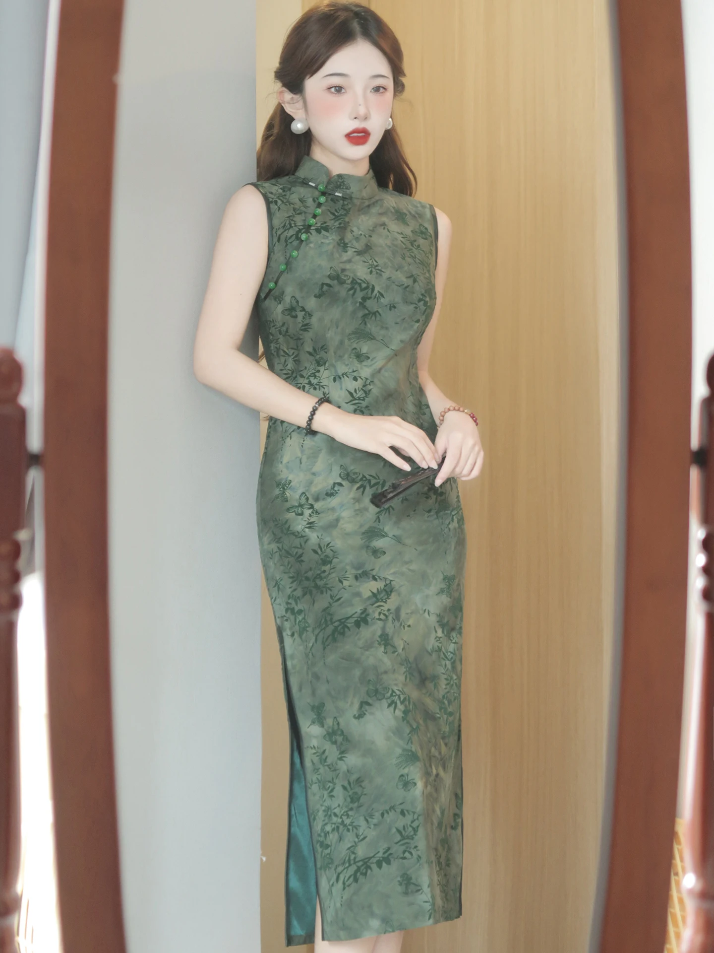

een Velvet-Free Sve Qipao Young Sle Women's New Chinese Version Small Size High Sensation Breathable Long Dr