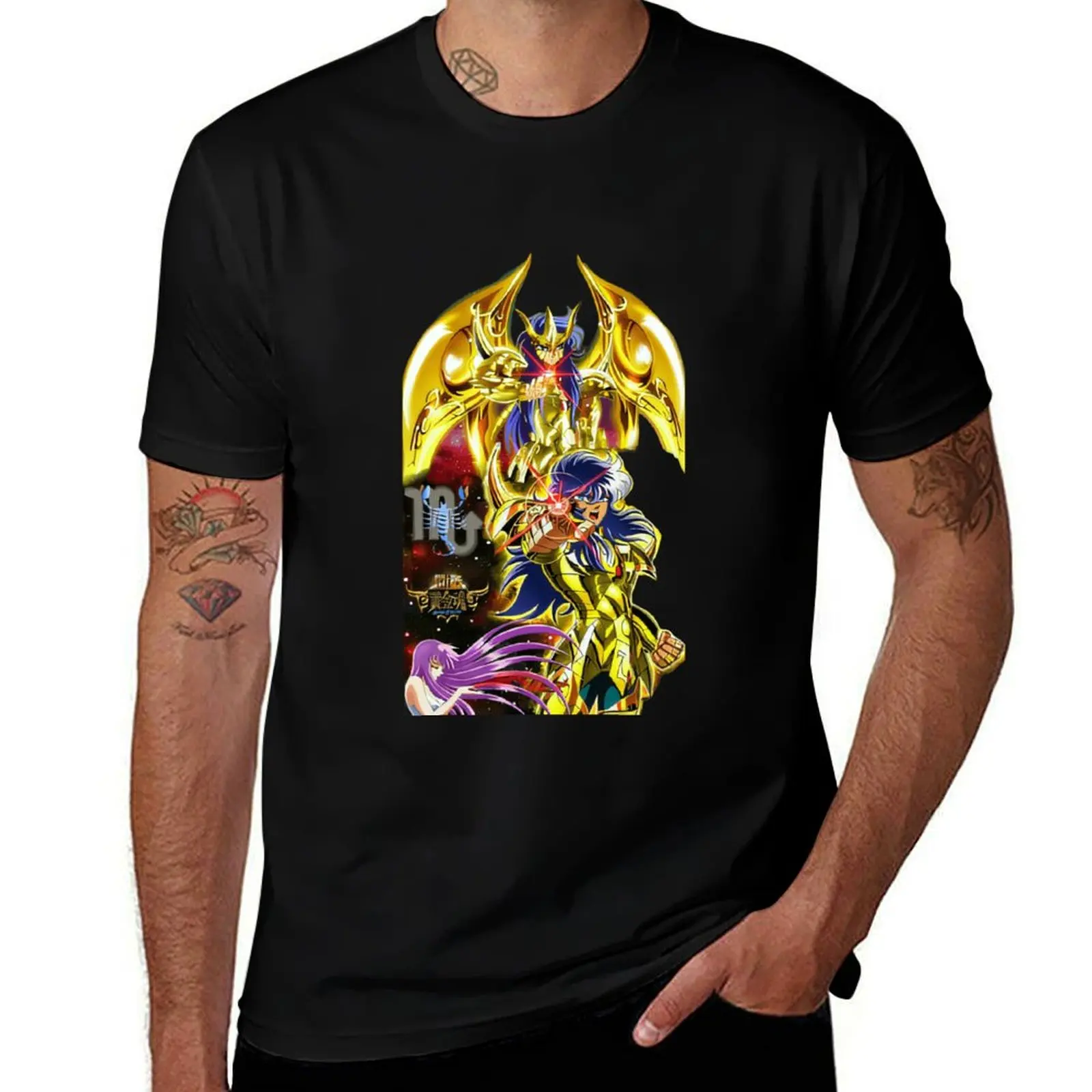 

Art Print Tee Unisex 100% Cotton T-Shirt Vintage Look Eco Fabric Saint Seiya Gold Saint Knights of the Zodiac Scorpio Milo