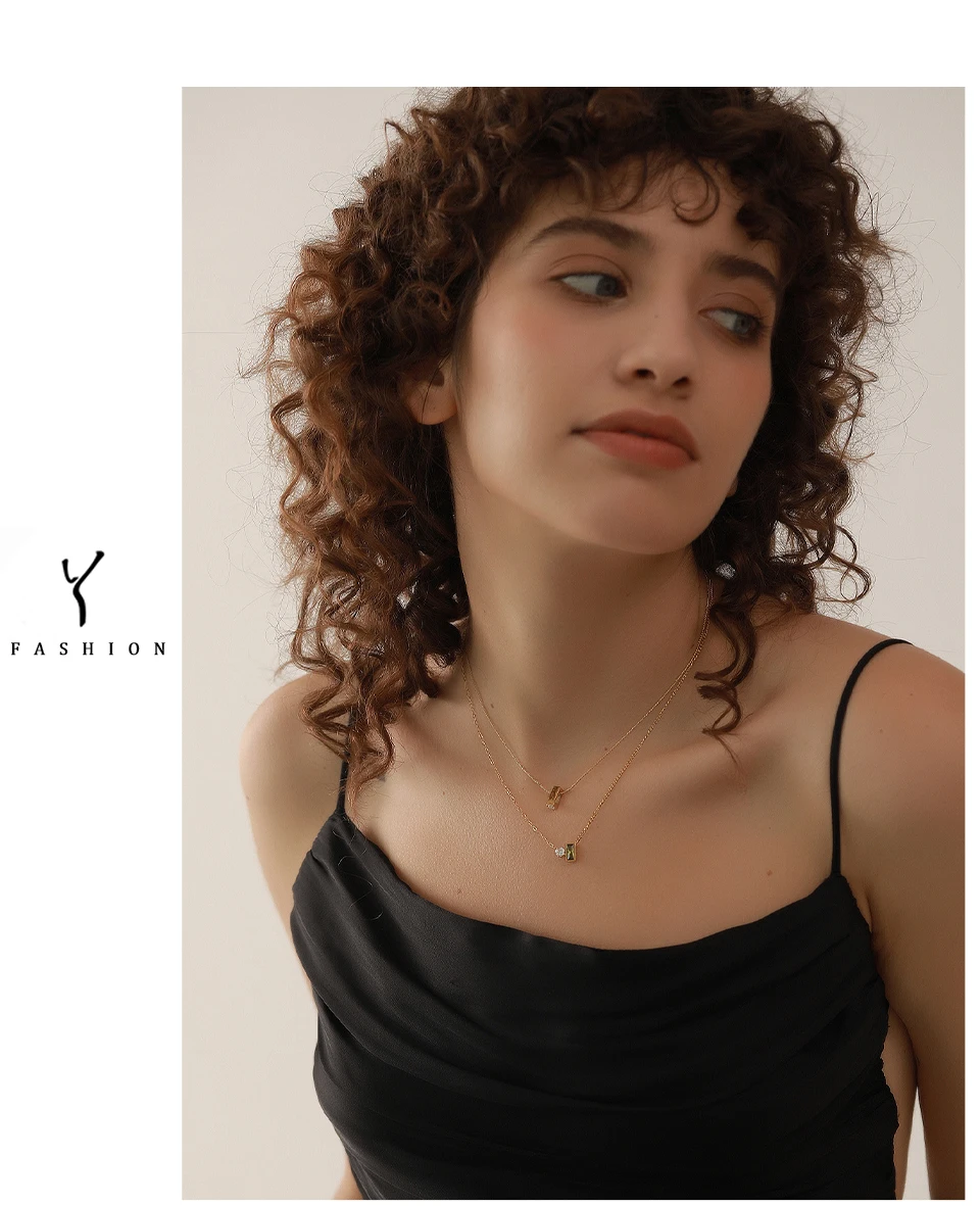 Yhpup Edelstahl Olivgrüner Zirkonia Chic Anhänger Halskette für Frauen Minimalistischer Charme Koreanischer Modekragen Schmuck – Detail 2