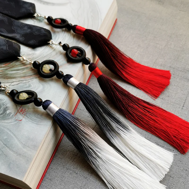 Hiasan kepala Hanfu kuno Cina, aksesori kepala Hanfu tali rambut merah hitam uniseks Aksesori gradien rumbai panjang, alat peraga Cosplay