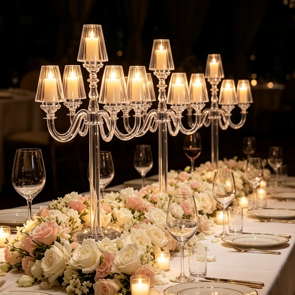 1-12pcs 110cm Height 5 Arms not Crystal Candelabra with acrylic not glass Lampshade for Wedding Centerpiece
