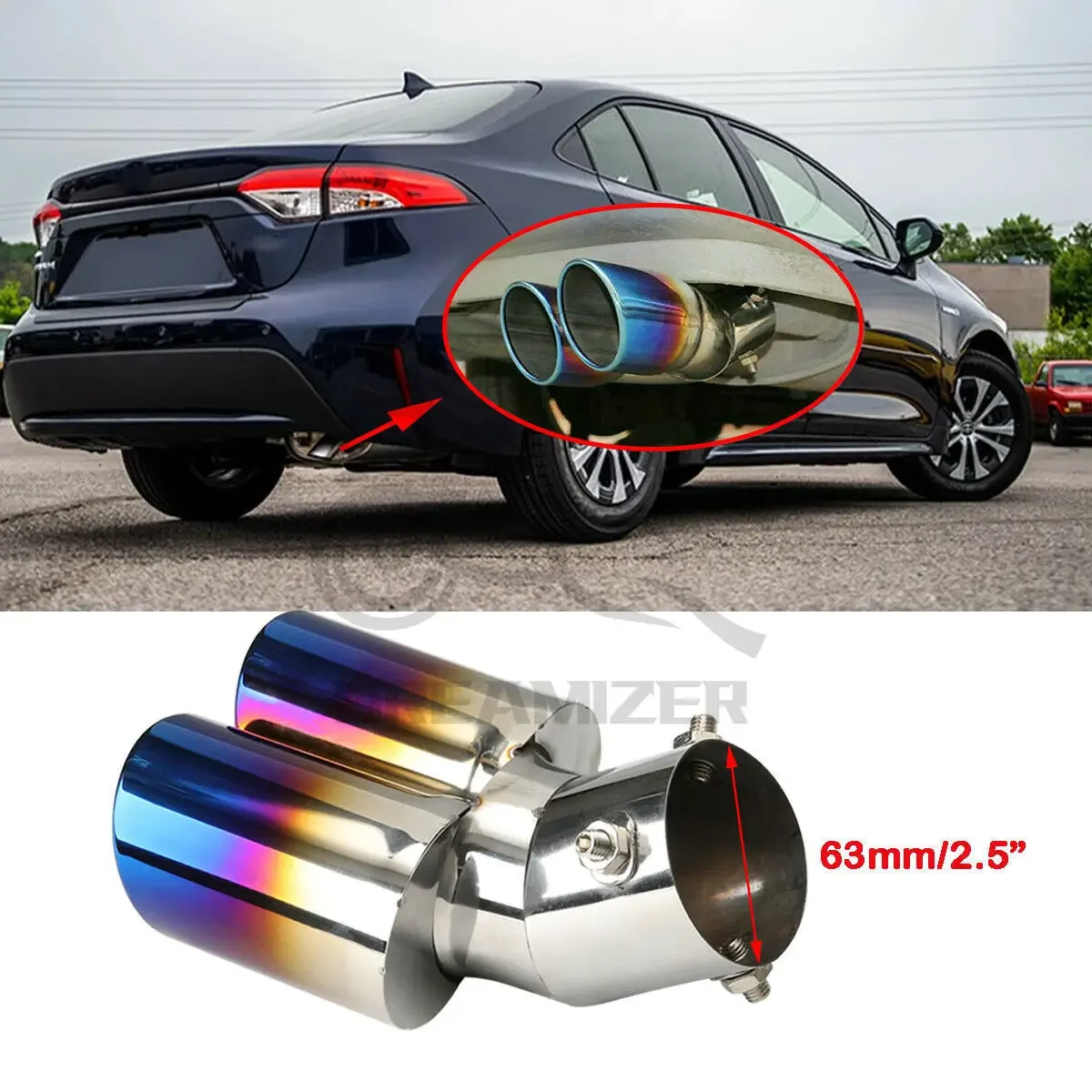 

Interface 63mm Single/Dual Outlet Universal Car Exhaust Tip Stainless Steel Auto Muffler Tail Pipe Car Accessories for 1.5L-2.2L