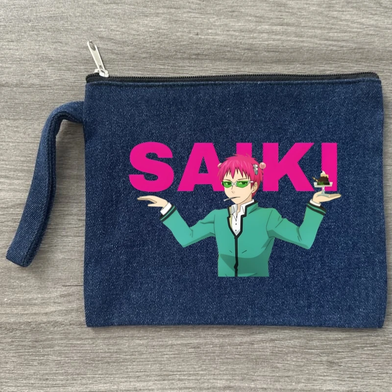 

Saiki Kusuo The Disastrous Life of PSI Saiki K Canvas Denim Makeup Bag Pocket Lipstick Wash Bag for Wedding Travel Lipstick Bags