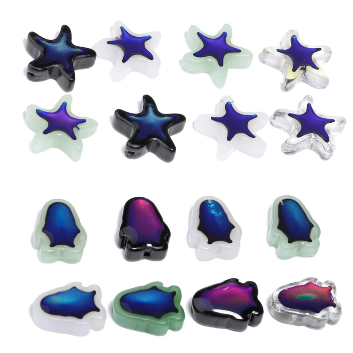 11x13/15mm Penguin and Starfish Temperature Sensitive Color Changing Lampwork Beads Loose Spacer Beads for Jewelry Making