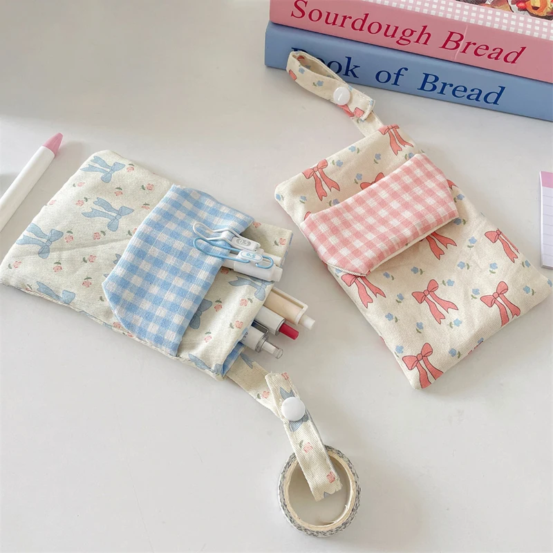 

Fabric Bow Pencil Case Floral Cute Pen Holder Pouch Soft Portable Pencil Bag for Office Women School Student Gift Stationery