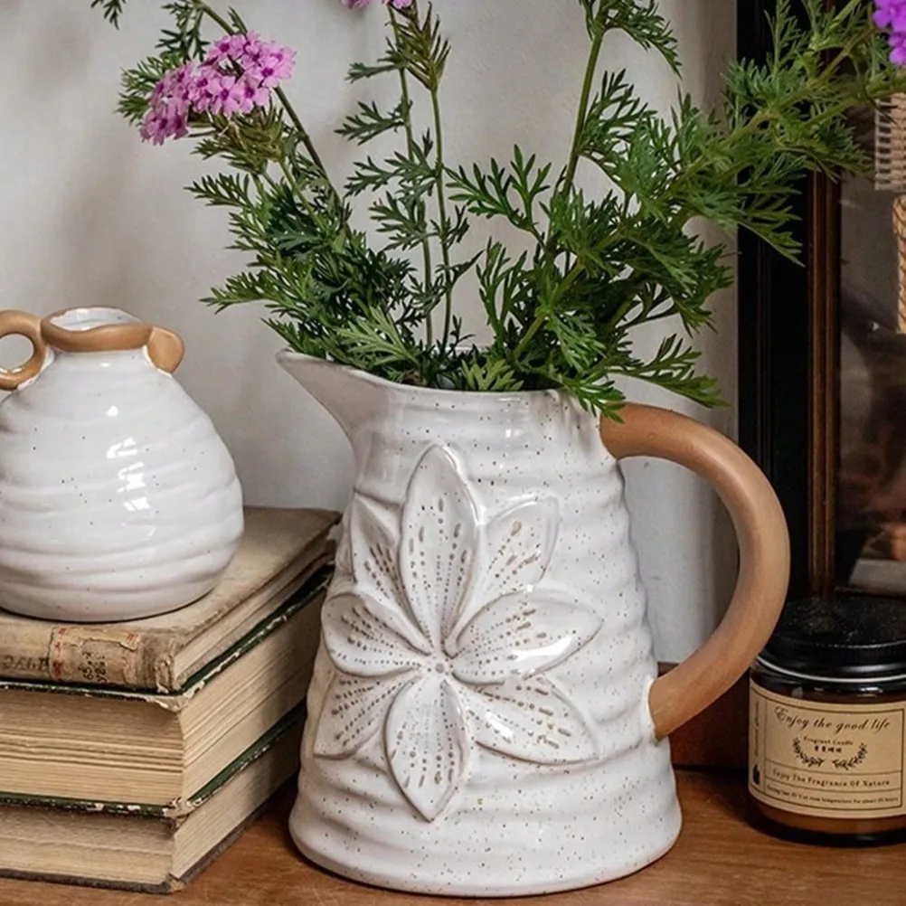 

Керамическая ваза в сельском стиле, 6-дюймовая высокая рельефная ваза, кухонная многофункциональная ложка, палочки для еды, коробки для хранения, чайник для гостиной