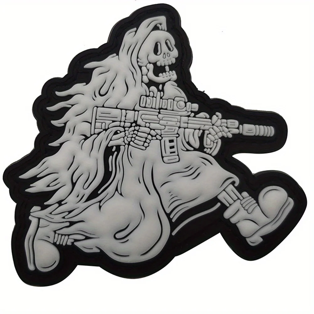 3D Luminous Ghost PVC Patch Glow in dark Tactical Embroidered Velcros Patch Hook - Military Morale Badge for Molle Backpack