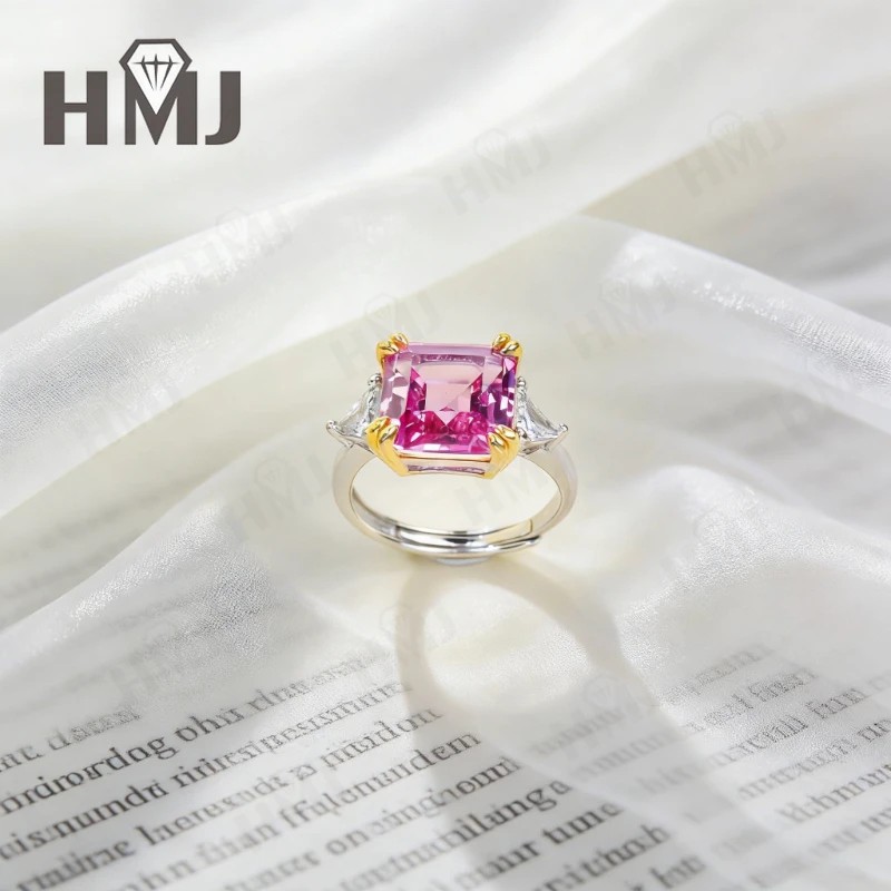 925 Sterling Silver Ring 6ct Lab Grown Columbia Emerald/Sapphire/Ruby Asscher Cut Fine Jewelry Gift for Women Anniversary