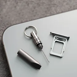 Outdoor EDC Titanium Alloy Multifunctional Key Pendant Universal Mobile Phone Card Retrieval Pin Reset Device SIM Card