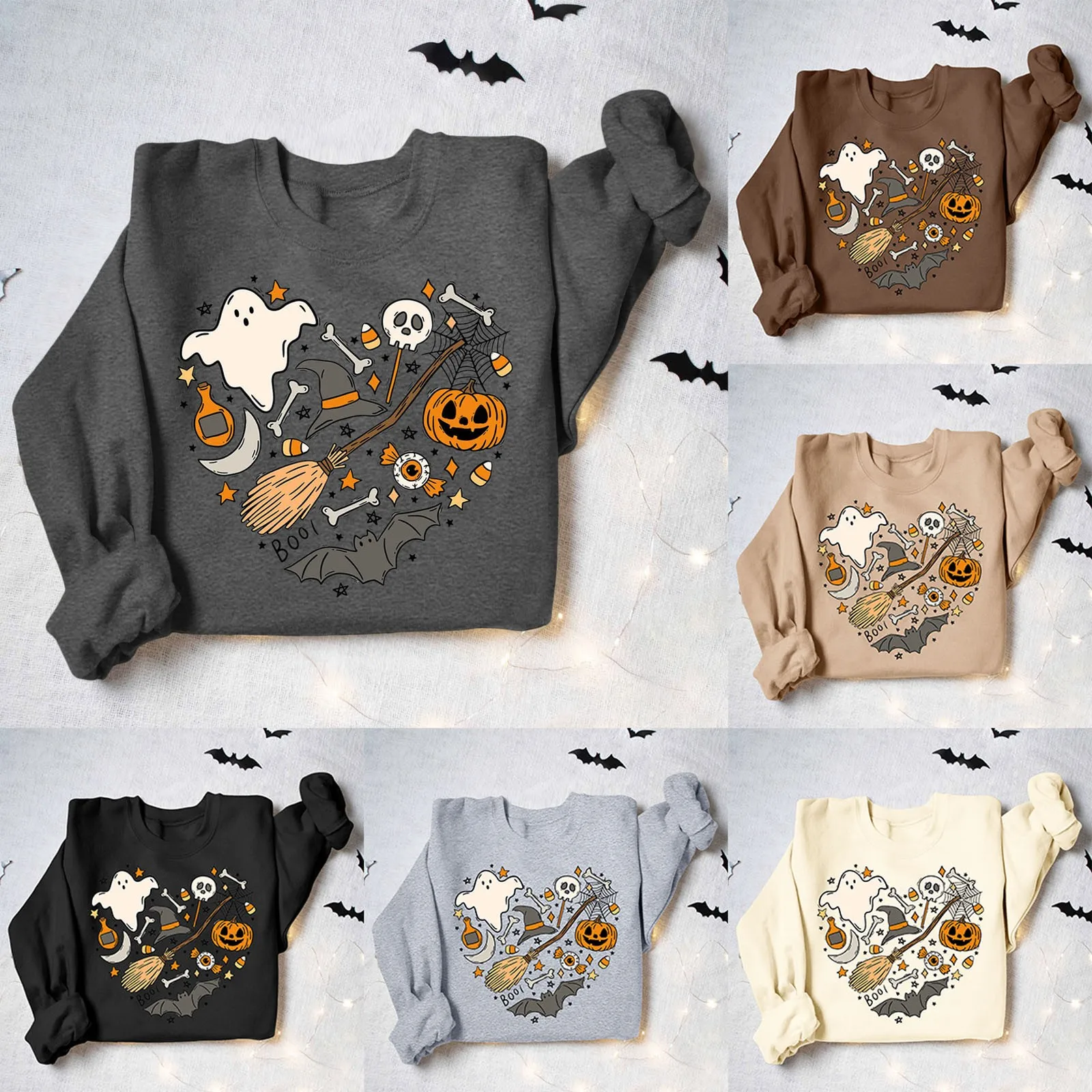 

Cute Love Halloween Sweatshirt Women Halloween Heart Hoodied Halloween Shit Cool Ghost Tee Spooky Top Unisex Casual Sweatshirt