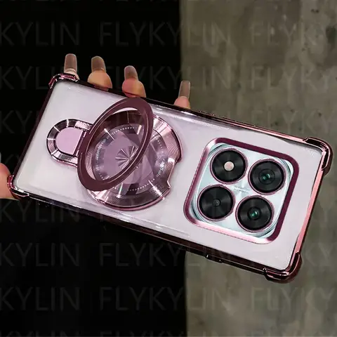 Phone Case For Huawei P30 Lite P40 P50 P60 Pura 80 70 Pro Mate 50 Magnetic Holder Stand Plating Silicone Clear Shockproof Cover