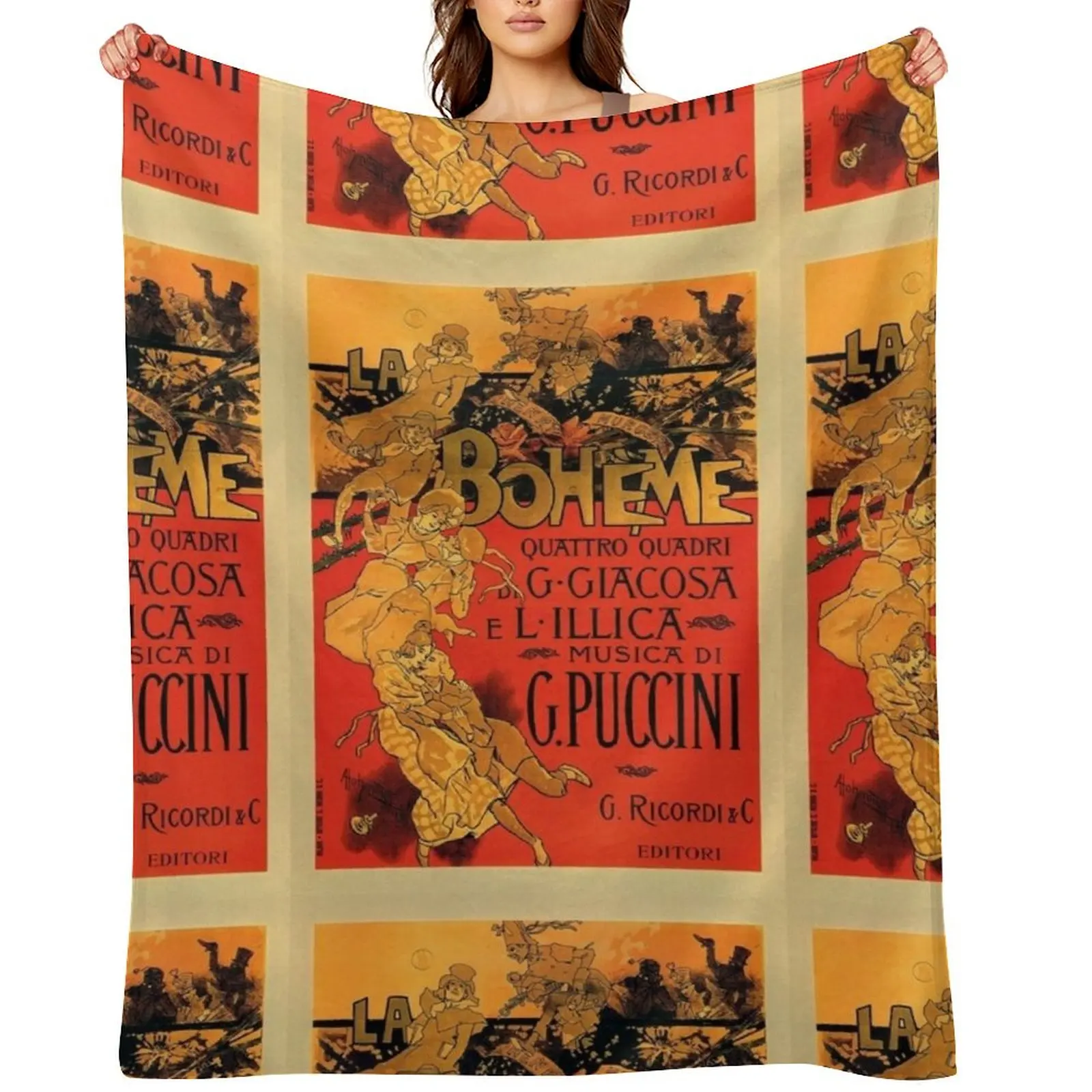 

Vintage Art Nouveau La Boheme Opera Music Poster Throw Blanket Bed Fashionable For Decorative Sofa Flannels for winter Blankets