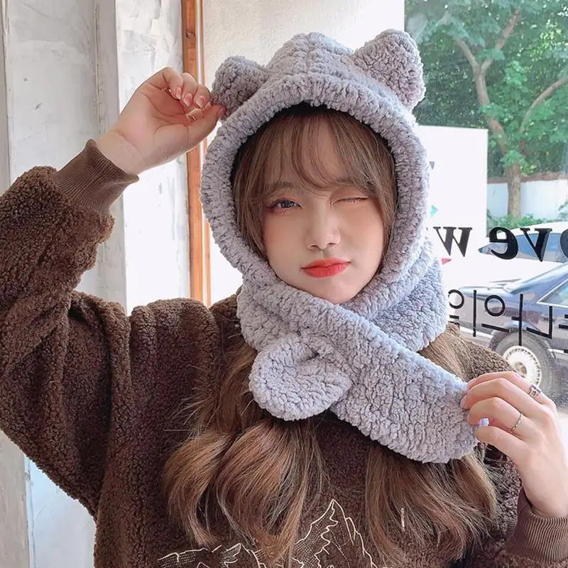 เด็ก WARM Plush หมวก Fluffy ฤดูหนาว WARM หมวกน่ารักหู Plush Earflap หมวกผ้าพันคออุ่นหมวกสําหรับหญิงสาวเด็ก