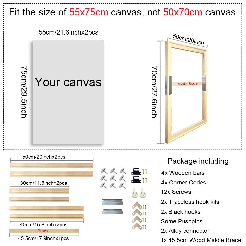 40X60 50X70 60X90 60X120 Diy Houten Frame Kit Voor Canvas Olieverf Frame Staven Hout Frame Voor Diamond Painting Muurkunst Frame