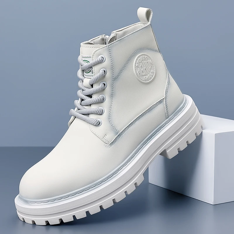 

Men's Winter High-Top Boots, British Style Work Boots, Fleece-Lined Warm Cotton Shoes, Outdoor Couple Style Leather Boots