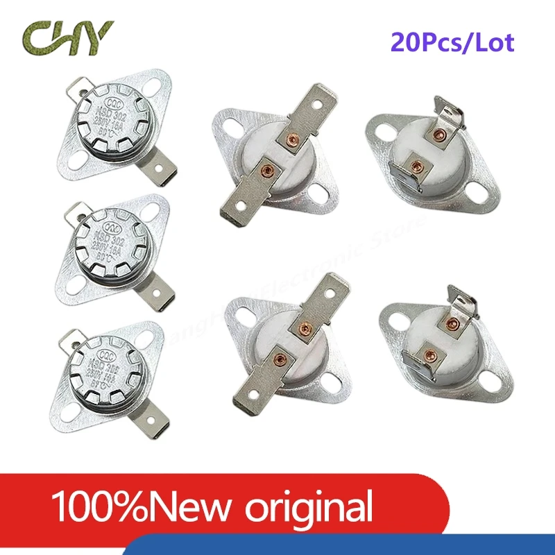 KSD302 KSD301 Ceramic Bimetal Thermostat 16A 250V NC NO Temperature Switch 40‑300℃ Flat & Bent Terminal Mount Thermal Protection