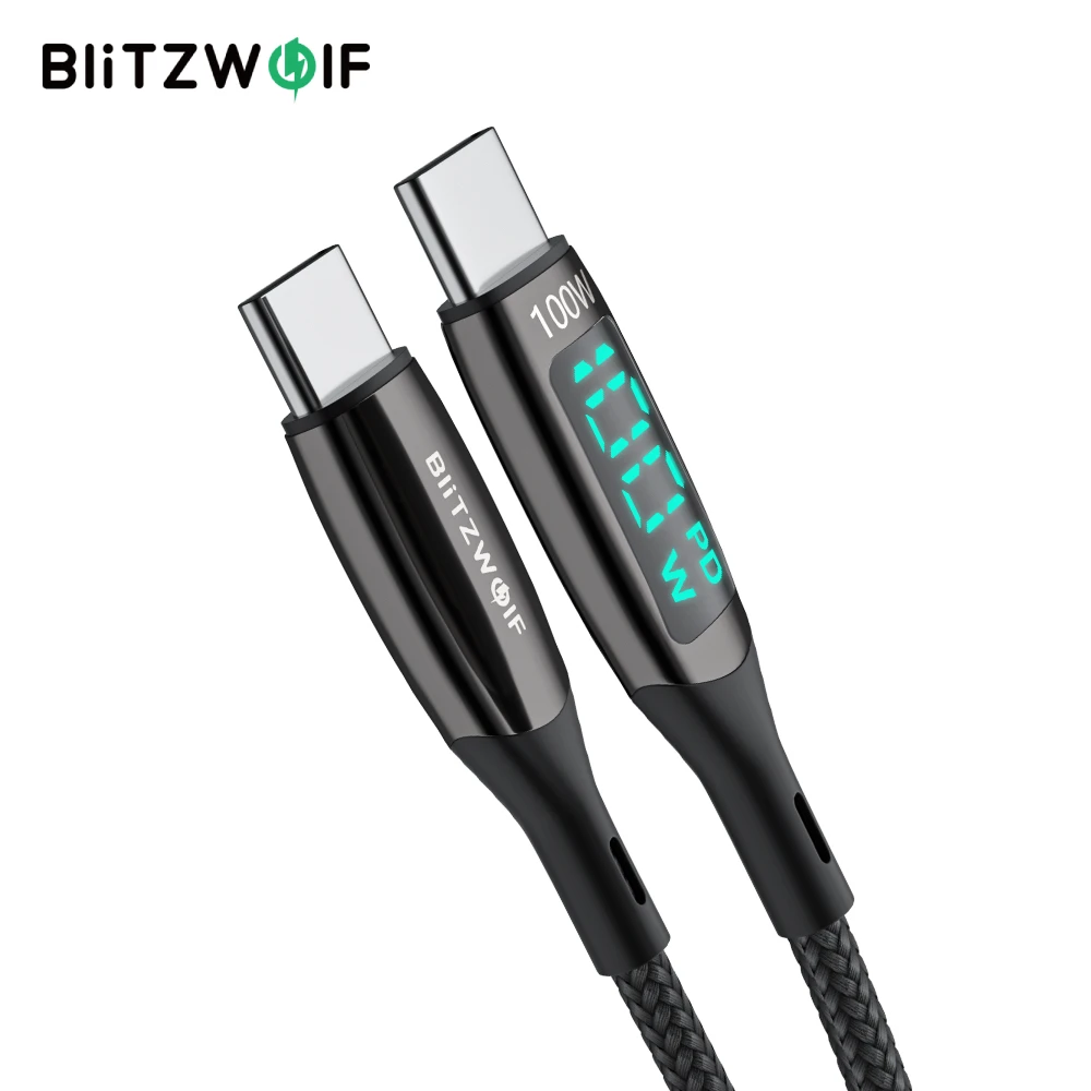 BlitzWolf BW-TC23 100W 5A LED Type-C to Type-C Cable PD3.0 PPS QC4.0 QC3.0 Fast Charging Data Transfer Cord Line For Phone