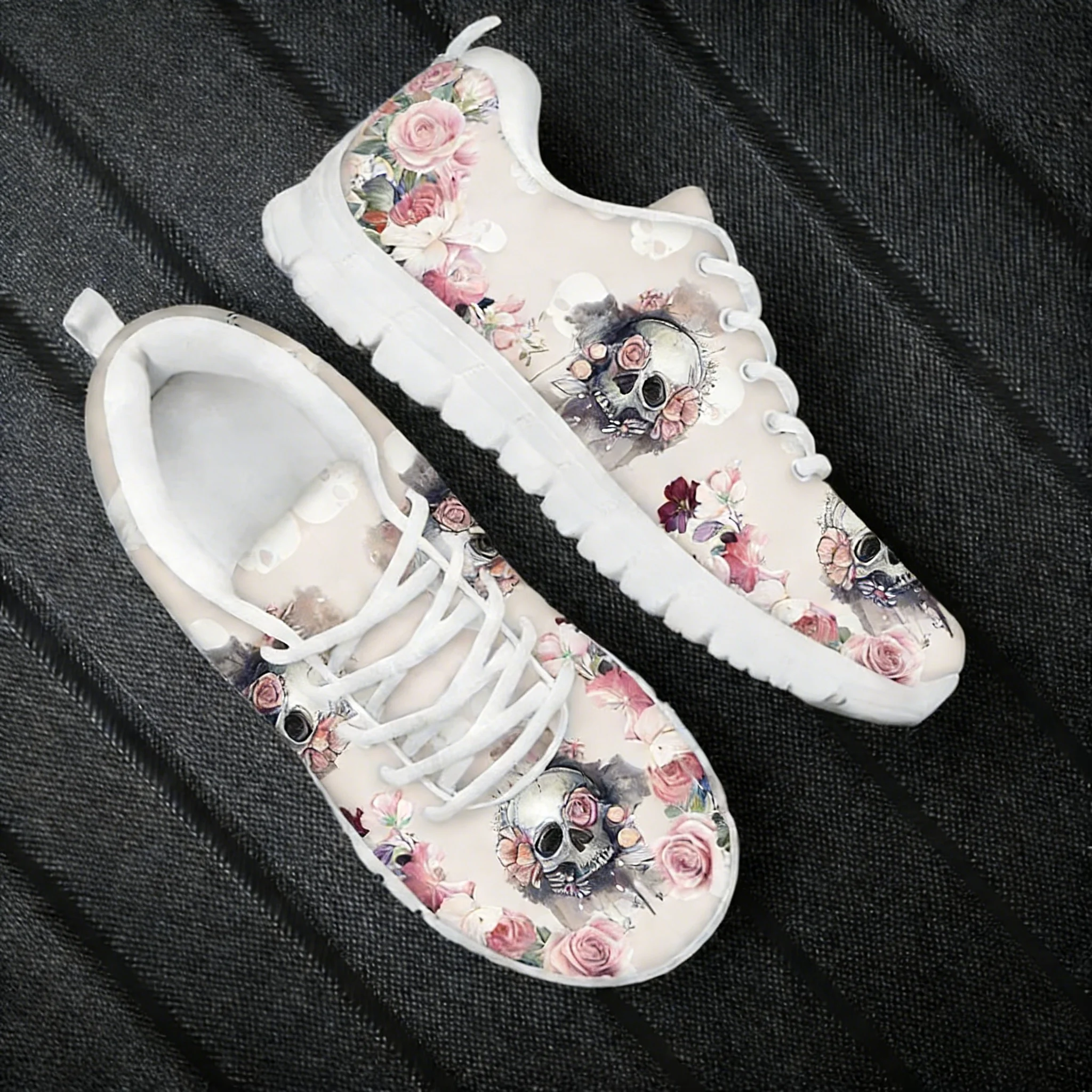 

Spring Leisure Sneakers for Ladies Sugar Skull Pattern Gothic Flats Lace Up Shoes Comfort Air Mesh Footwear Zapatos
