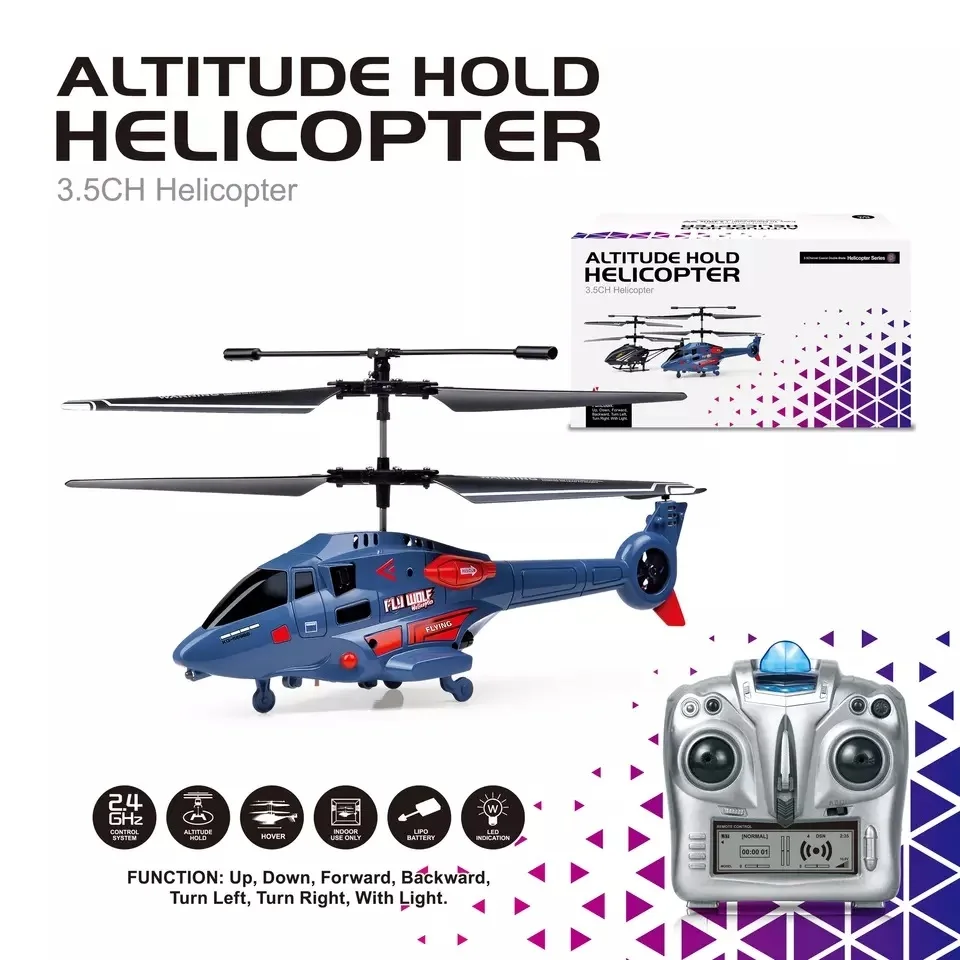 

New RC Helicopter 2.4G 3.5CH With LED Light Helicopters One key Take Off USB Charge Control Aircraft Toys For Beginner Kids