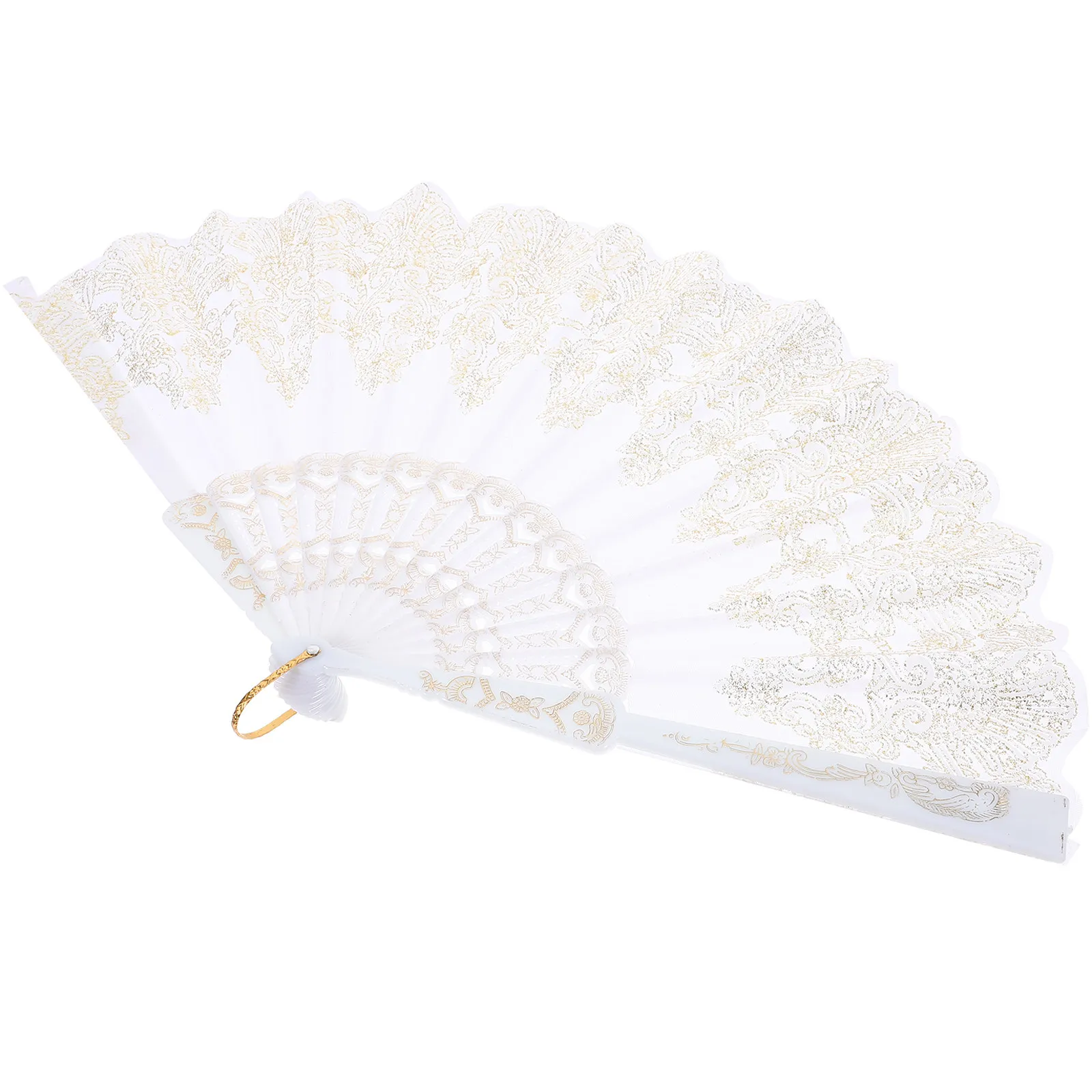 Large Portable Chinese Style Folding Fan Single-Sided Printed Plastic Hand Fan for Party Decoration Gift Presentation White