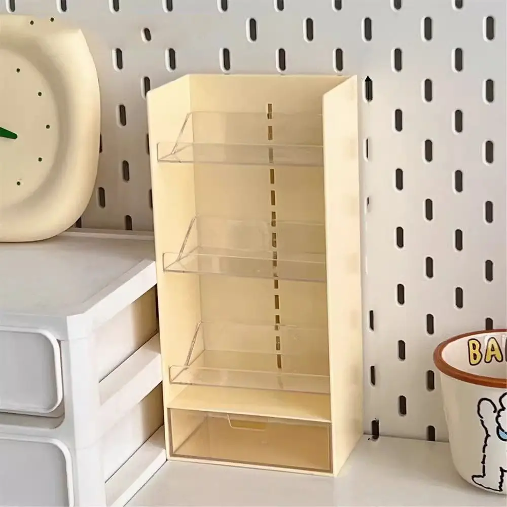 Cute 6 Compartments Plastic Desk Organizer Drawer 3 Tier Stationary Storage Rack Detachable Sturdy Desktop Display Shelf Office