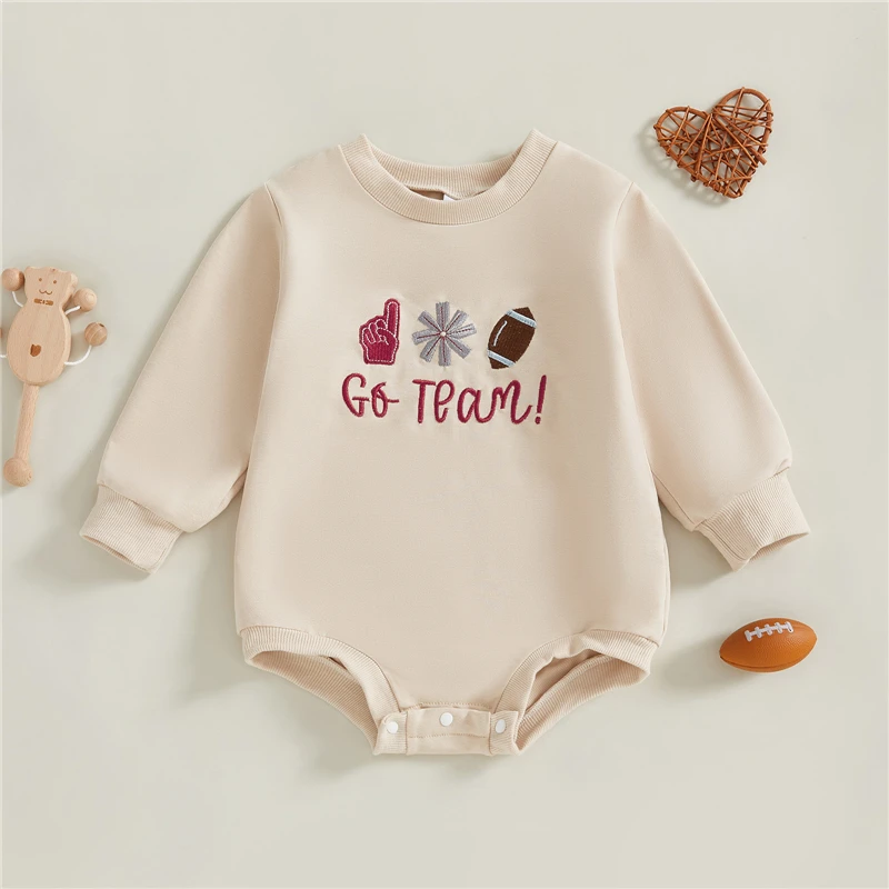 Newborn Infant Toddler Baby Sweatshirt Jumpsuit Boys Girls Round Neck Long Sleeve Rugby Embroidery Romper Baby Fall Clothes