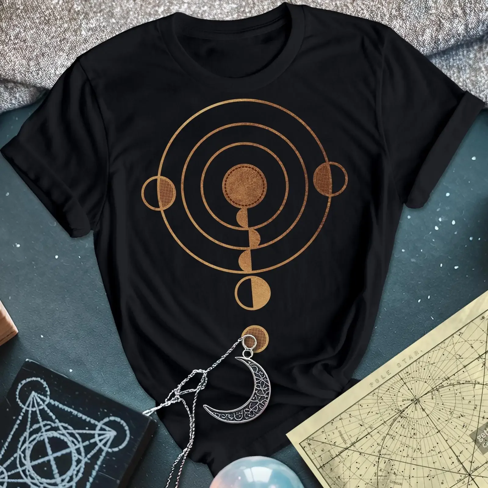 Crop Circle T-Shirt mit Heiliger Geometrie und Alien-Symbol, Vintage-Look, vielseitig, dehnbar, für den Alltag, stilvoll für Herren