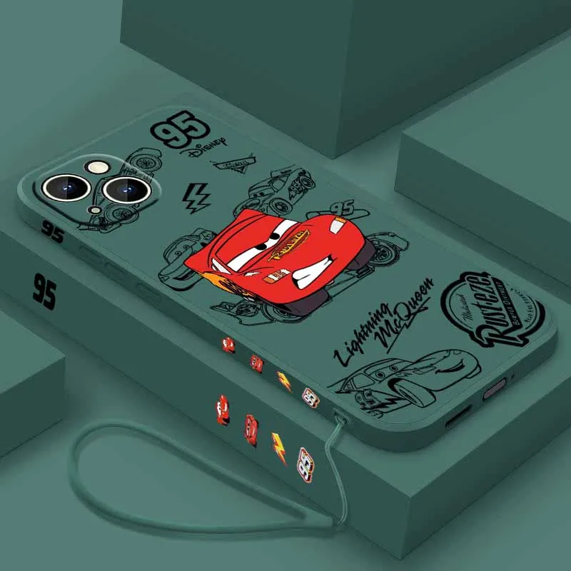 Lightning McQueen 95 Auto's Voor Apple iPhone 17 16 15 14 13 12 Pro Max Plus Zachte Capa Cover Funda Vloeistof Links Touw Telefoon Case