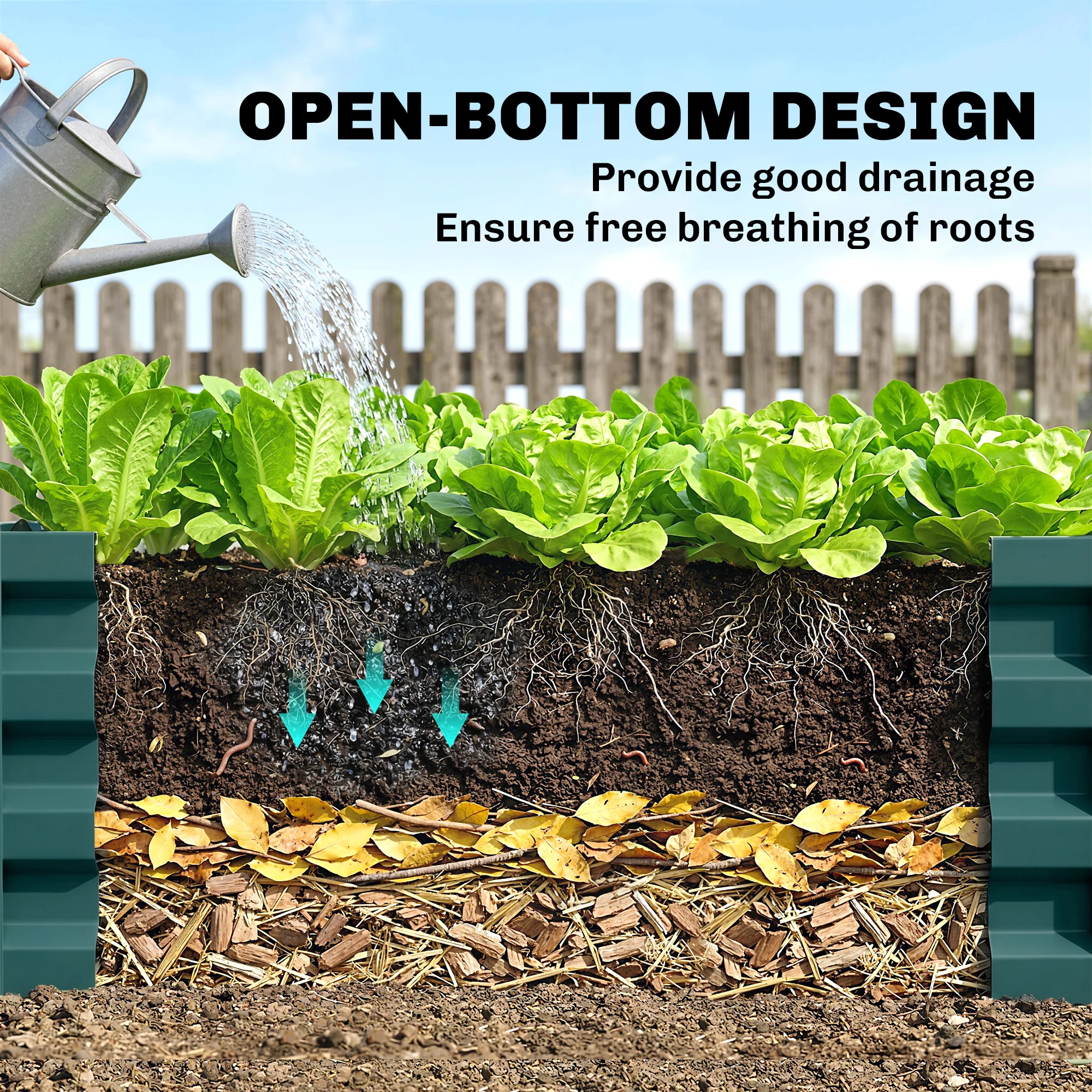 Galvanized Raised Beds for Garden Set of 2, Outdoor Elevated Planter Box, Green