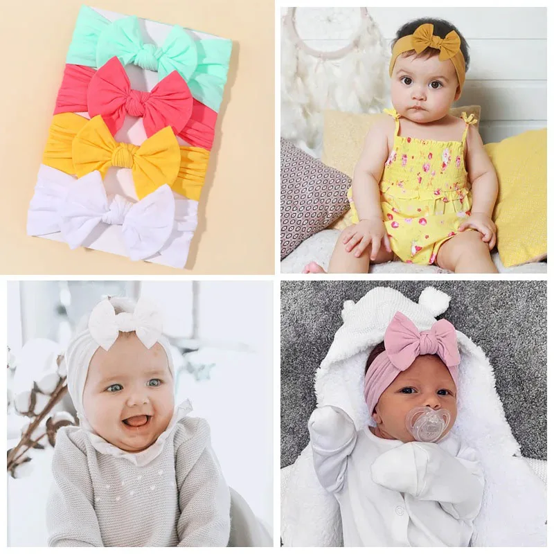 Boutique Candy Colors Baby Bowknot Hairband Broadside Headband Kids Girls  Elastic Protect Turban Headwear Kids Hair Accessories