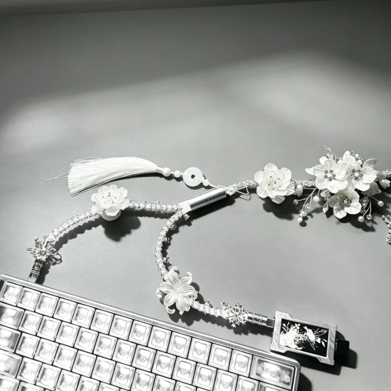 Weißes Tastatur-Flugzeugsteckerkabel, handgefertigt, aus Einkristallkupfer, 8K, leuchtend, magnetisch, mechanisches Tastaturzubehör