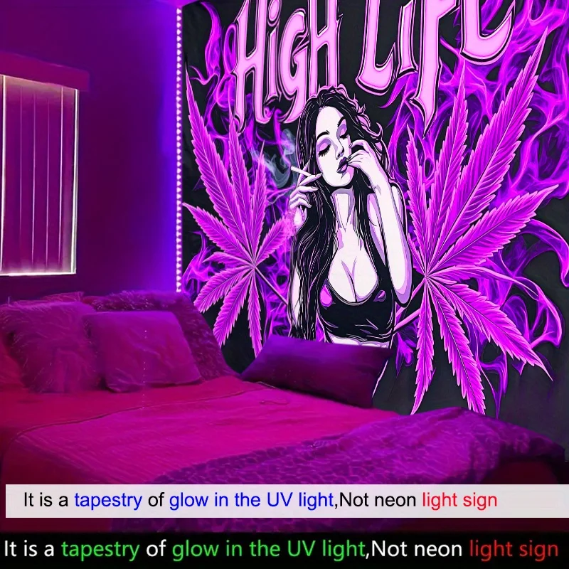 High Life Weed Tapestry Purple Cannabis Art Hippie Decor Stoner Wall Hanging Psychedelic Print Living Room Poster