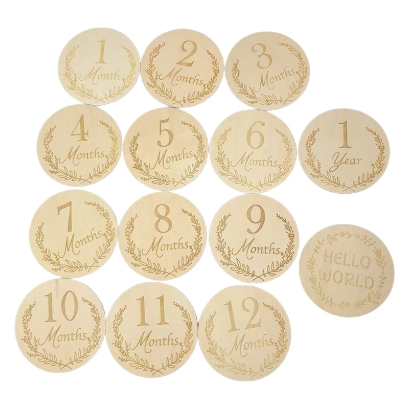 

14 Pcs/Set Baby Wooden Milestone Cards Newborn Memorial Card Monthly Recording Birth Anniversary Cards Gifts G99C