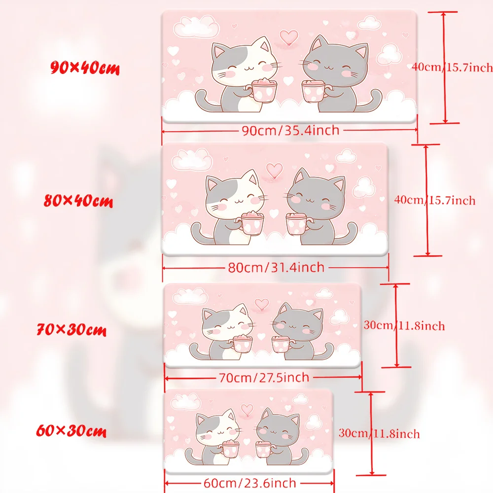 Roze schattige dromerige kleine kat muismat bureaumat met gestikte rand rubberen antislip duurzame pc-accessoires gamingmatten mauspad