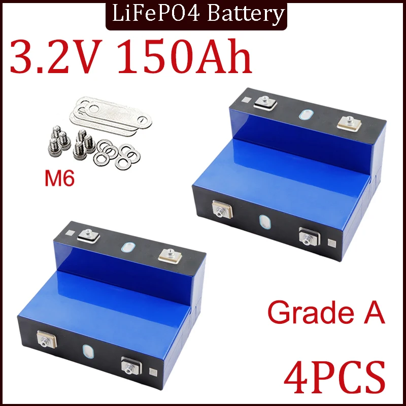 

4PCS Grade A 3.2V LiFePO4 150Ah battery DIY 4s 8s 12v 24V Motorcycle Electric Car travel Solar inverter Batteries Duty-free