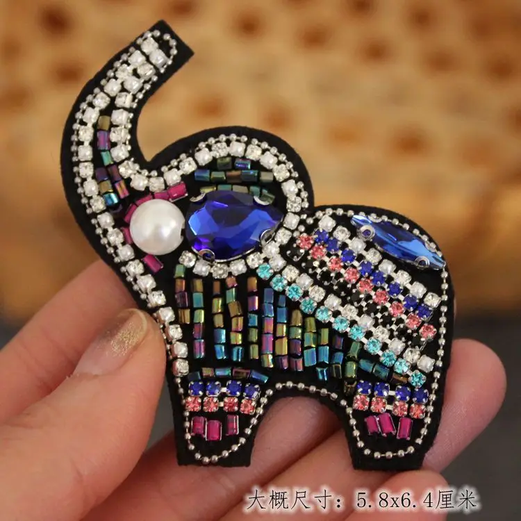 High-grade hand-stitched bead drill strip embroidered elephant pig clothing decorative cloth stickers DIY brooch jewelry bag hat