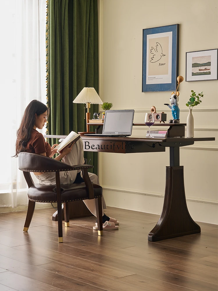 

Electric lifting table Solid wood desk Smart American log writing desk
