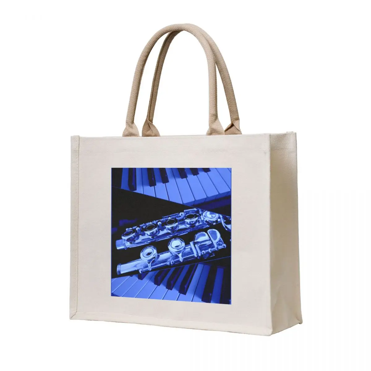 Playing The Blues - Bolso de mano con collage de flauta y piano, bolso de tela, bolso de compras para mujer, bolso de lona universitario