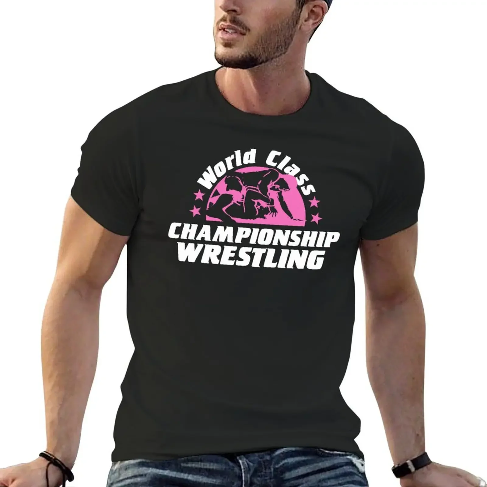 World class championship wrestling logo breast cancer awareness T-Shirt oversized graphic tee mens cotton t shirts