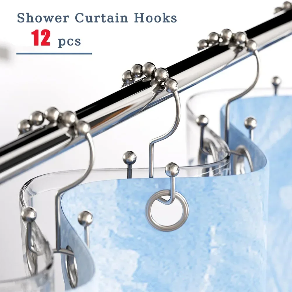 

Double Sided Sturdy Hooks Rings,Rust Proof Metal for Bathroom Shower Curtain Rod Curtains, Set of 12 Hooks,Pant hooks,buckles