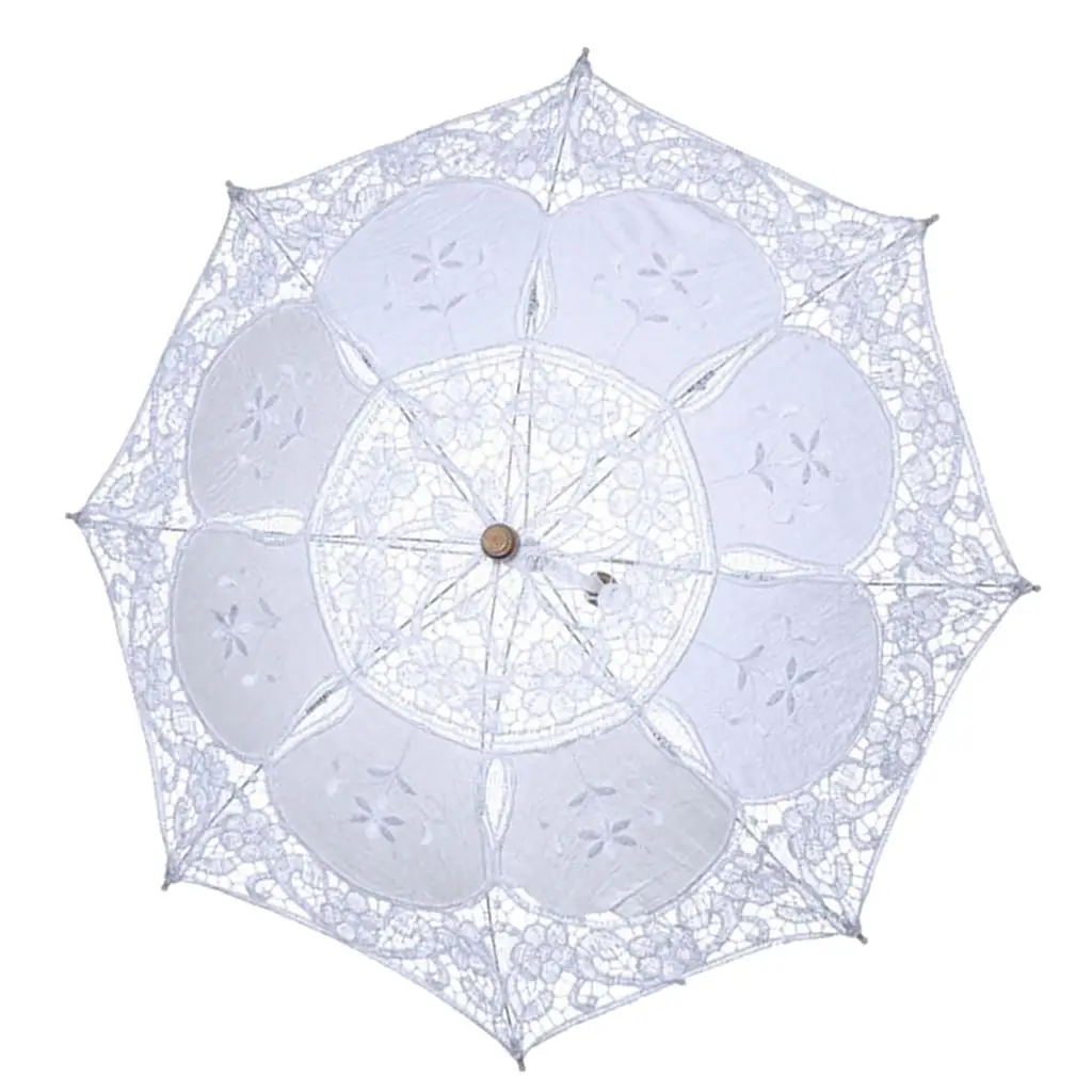 Elegant Lace Bridal Parasol Umbrella Embroidered Cotton Wedding Photography Prop for Bride Party Decoration Long Handle Gift