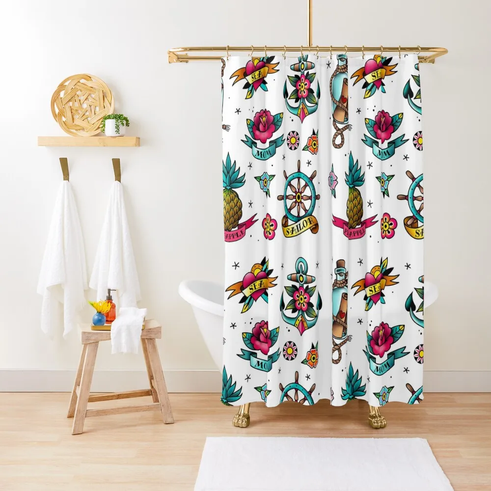 

Old school tattoo stickers with maritime motifs Shower Curtain Anime Shower For Bathroom Shower Set For Bathroom Curtain