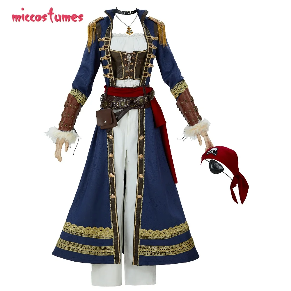 

Halloween Cosplay Costume Medieval Women Pirate Suit Innershirt and Jacket with Eye Mask Waistband